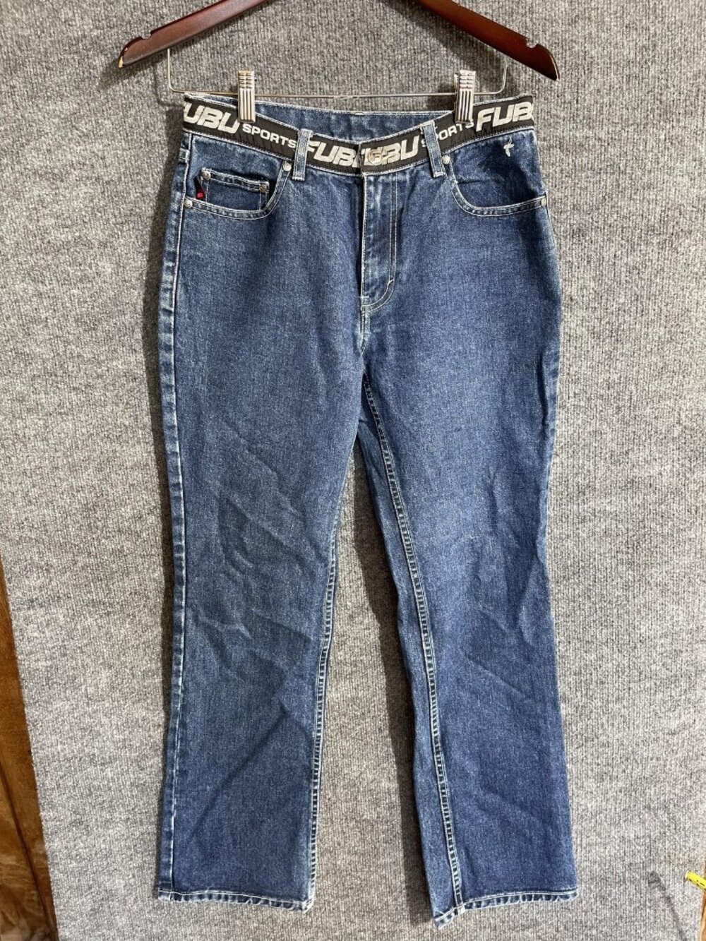 Vintage FUBU Jeans Womens 9/10 Blue Medium Wash Straight Denim Logo 90s